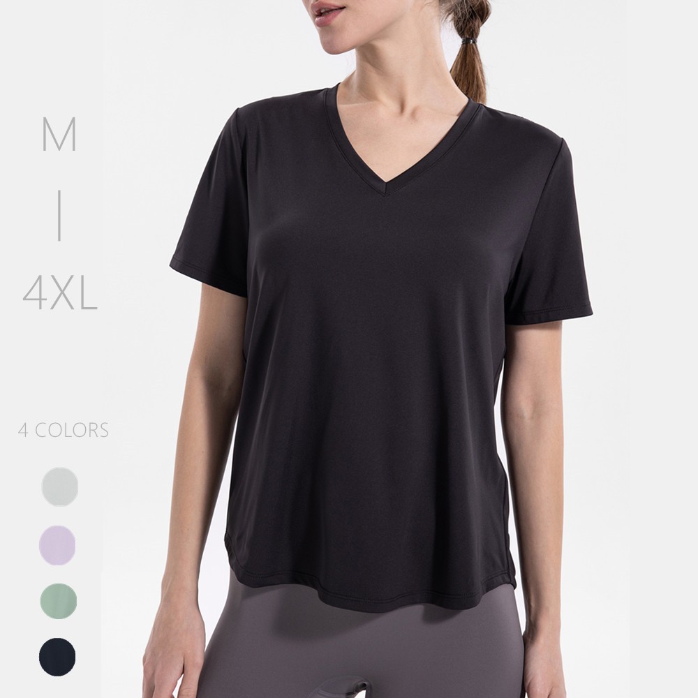 Women Plus Size Short Sleeve Gym V neck tShirt Curvy Women Yoga Workout ...