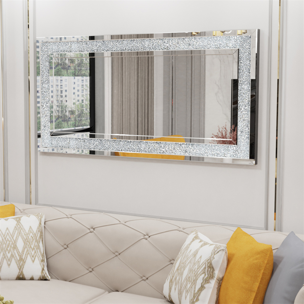 120x60cm Diamond Crush Crystal Extra Large Sparkly Silver Wall Mirror ...