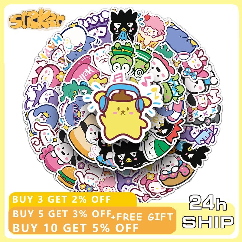 50pcs Sanrio Stickers Kuromi My Melody KEROKERO KEROPPI Graffiti ...