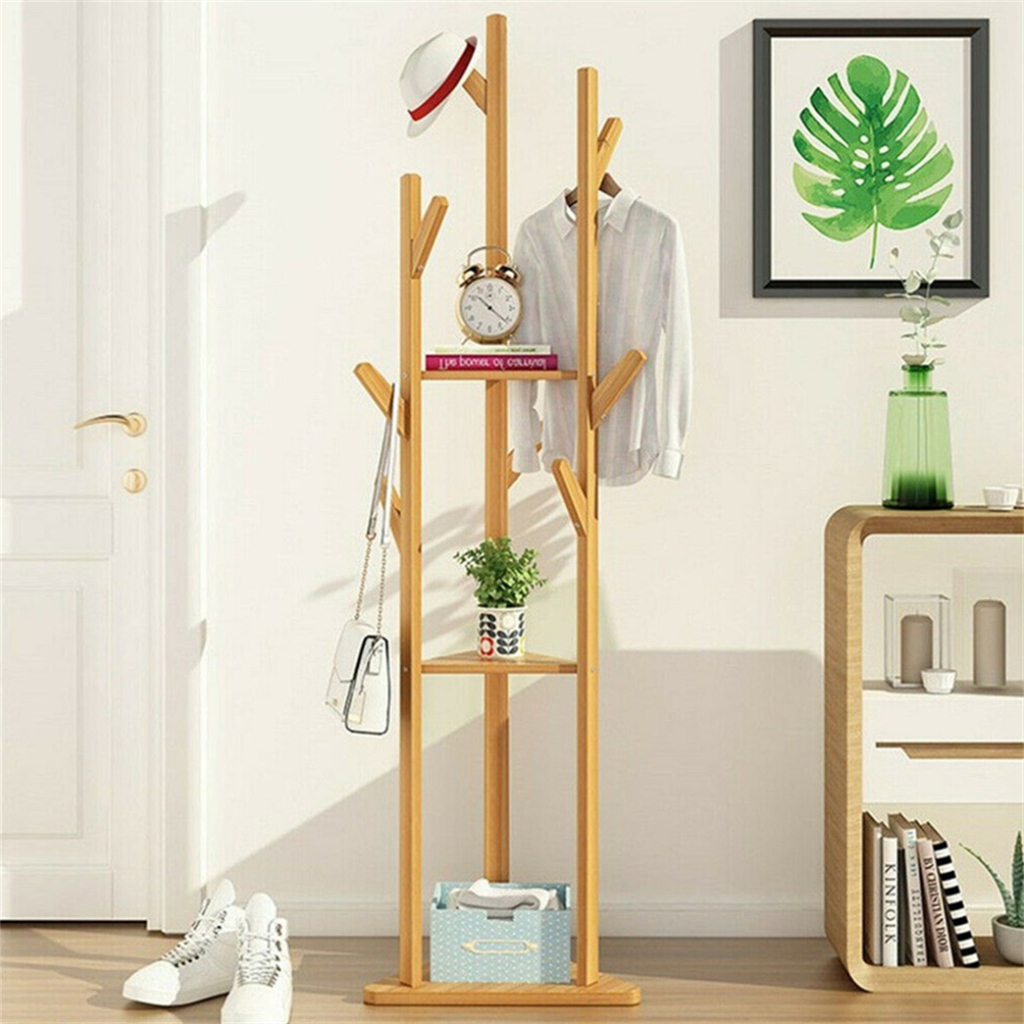 Bamboo Coat Rack Stand Simple Solid Wood Hanger Home Decoration Clothes ...