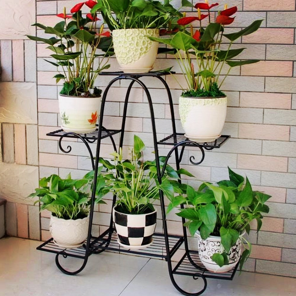 6 Layer Metal Flower Pot Stand Plant Garden Rack Gardening Shelf Indoor ...