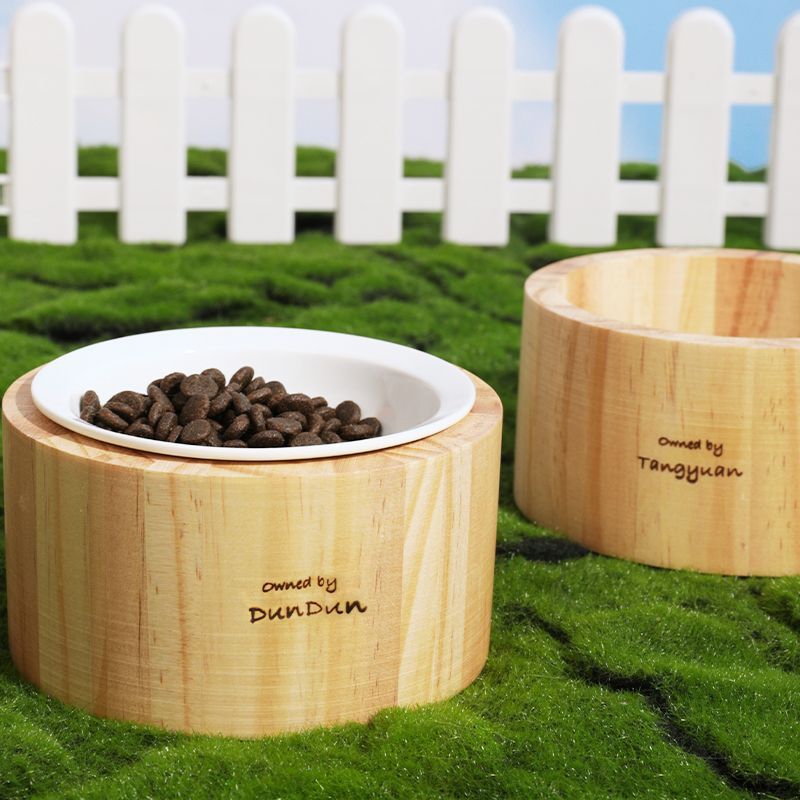 Pet Solid Wood Bowl Rack Beech Ceramic Bowl Stand Round Bowl