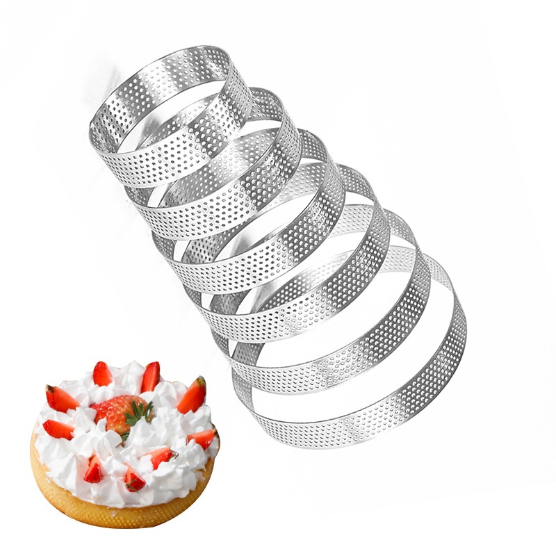 6 Pcs/Set Round Tart Ring for Baking, Stainless Steel Perforated Pastry ...
