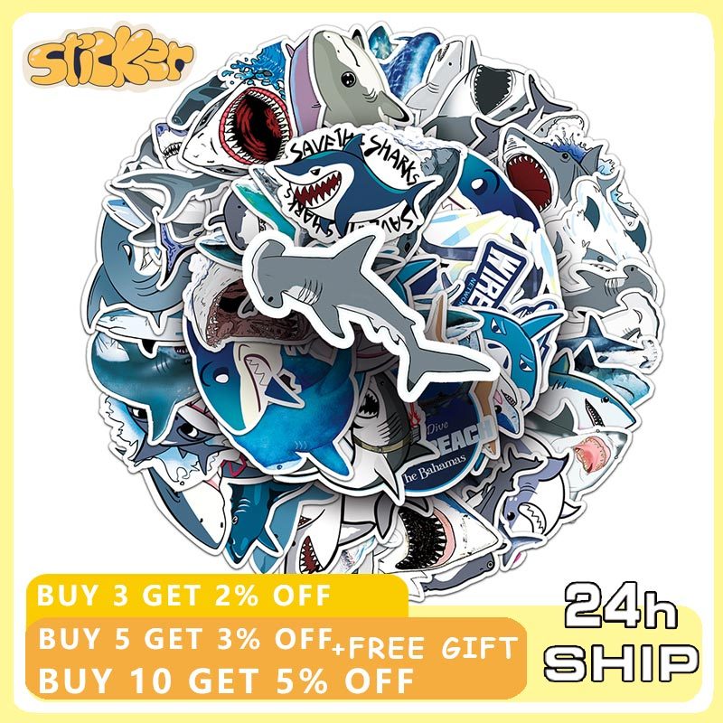 50pcs Marine Organism Shark Stickers for Motorcycle Notebook Computer ...