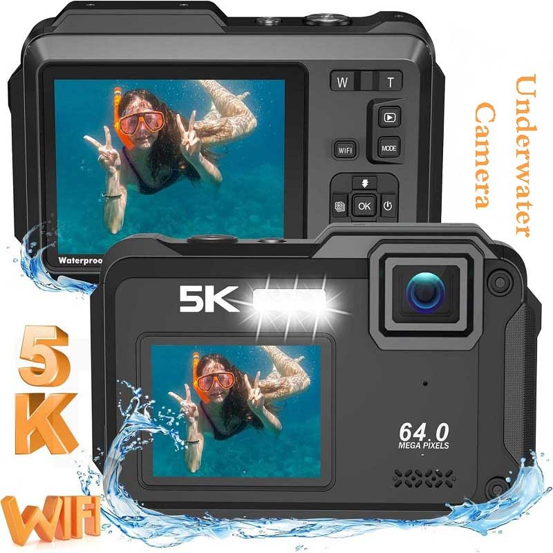 Underwater Camera, 5K 64MP 16FT Waterproof Digital Camera, WiFi 16X ...