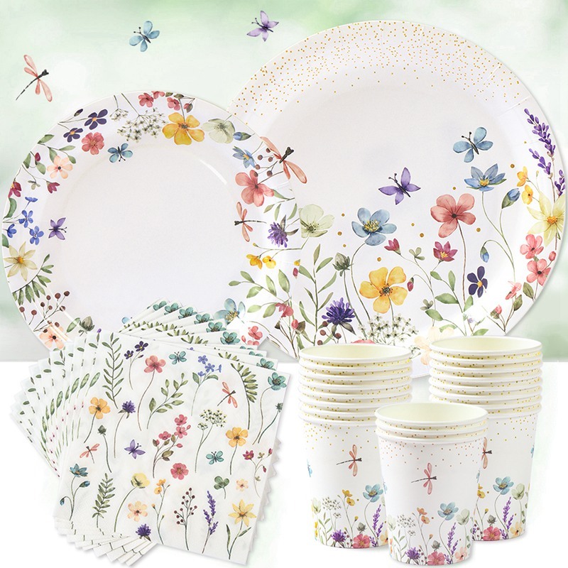 40Pcs Wildflower Paper Plate Set Wild Flower Paper Cup Birthday Decor