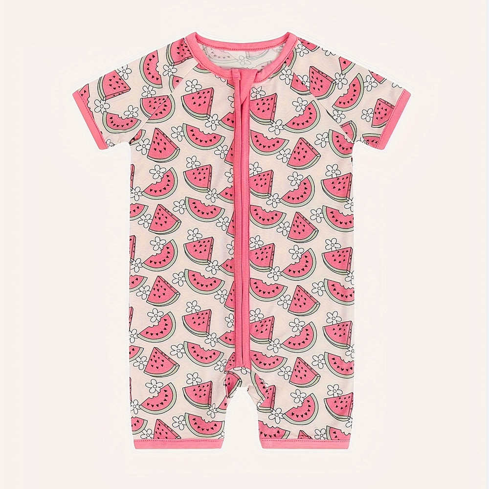 Baby Zipper Pajamas Bamboo Unisex Infant Onesie with Mitten Short Sleeve Footed Pjs Colored cute printed baby pajamas Shopee Singapore