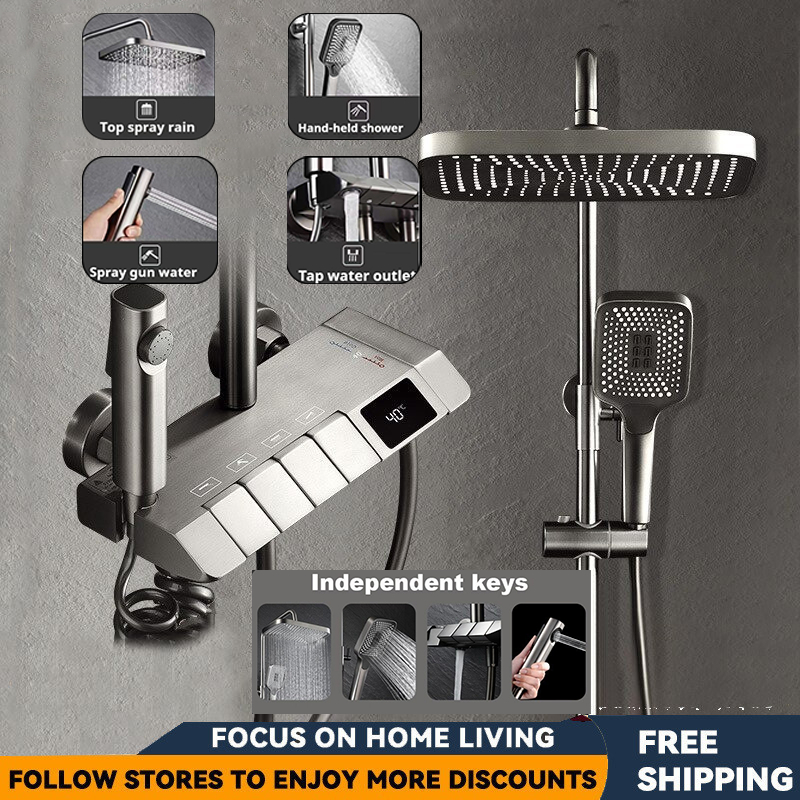 3in1 Shower Set Stainless Steel With LED Control Display With Wall ...