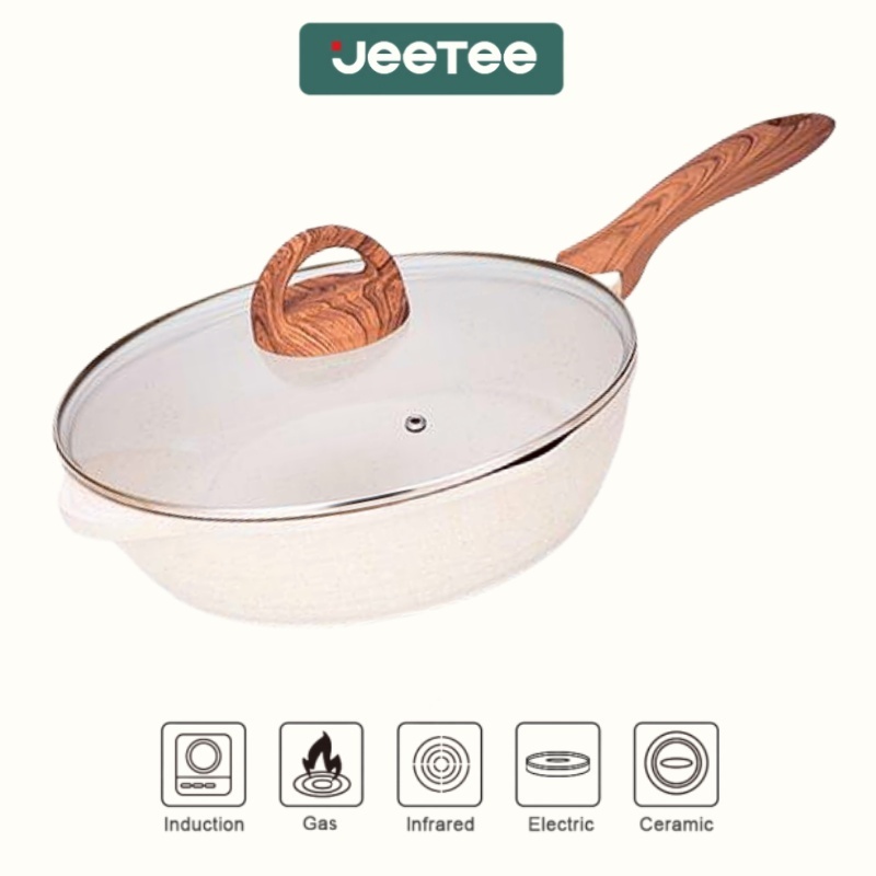 JEETEE Non-Stick Wok Pan with lid 24/28/32cm Maifan Stone Coating ...