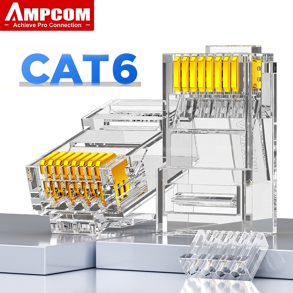 AMPCOM CAT6 RJ45 Connectors, 30μ/50μ RJ45 Modular Plug Connector UTP ...