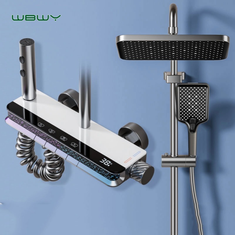 Water Plated Brushed Digital Display Shower All Copper Piano Button ...