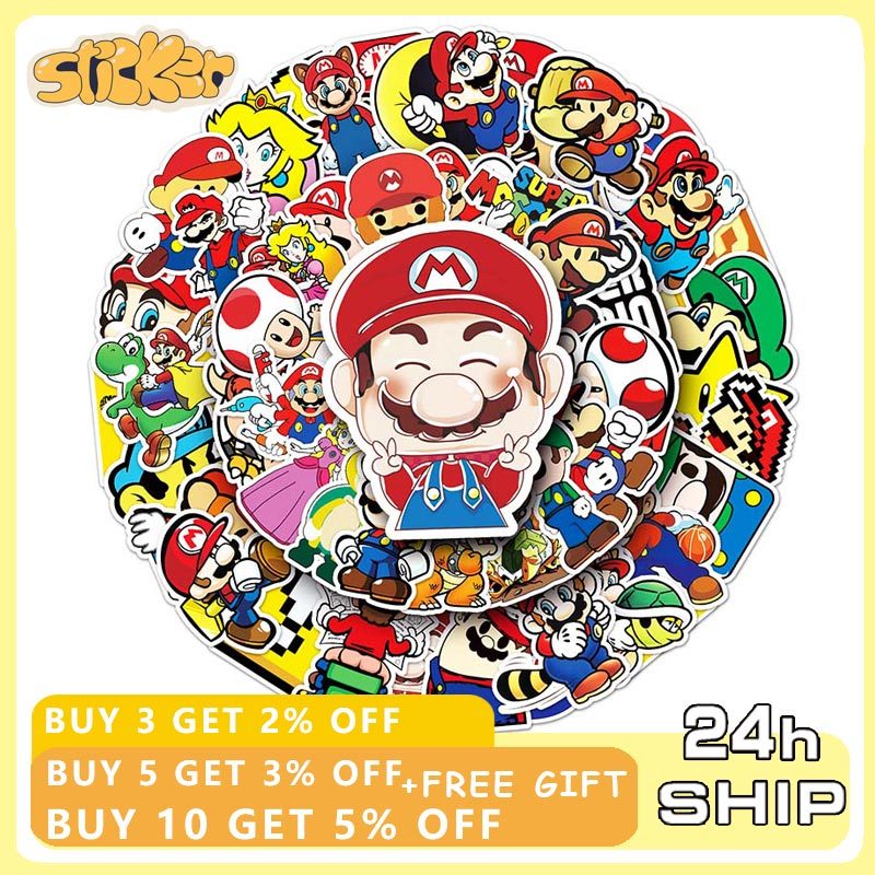 53pcs Super Mario Brother Sticker Kid Toys Game Mario Sticker Creative ...
