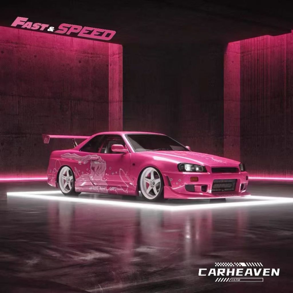 Fast Speed FS 1: 64 Skyline GTR R34 High Tail FNF Fast Pink Alloy