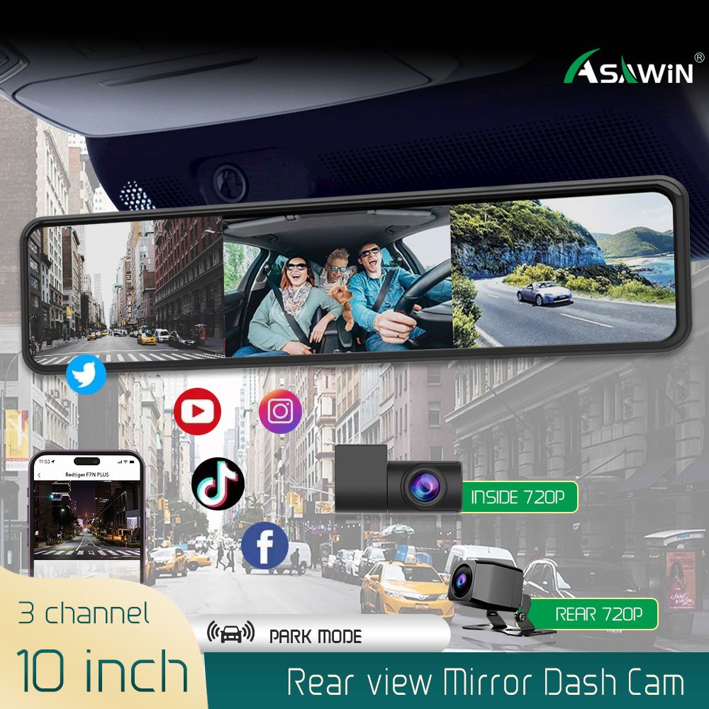 3 Ways Car Camera Asawin H109J Wifi 3 Camera10 Inch Rear View Mirror ...