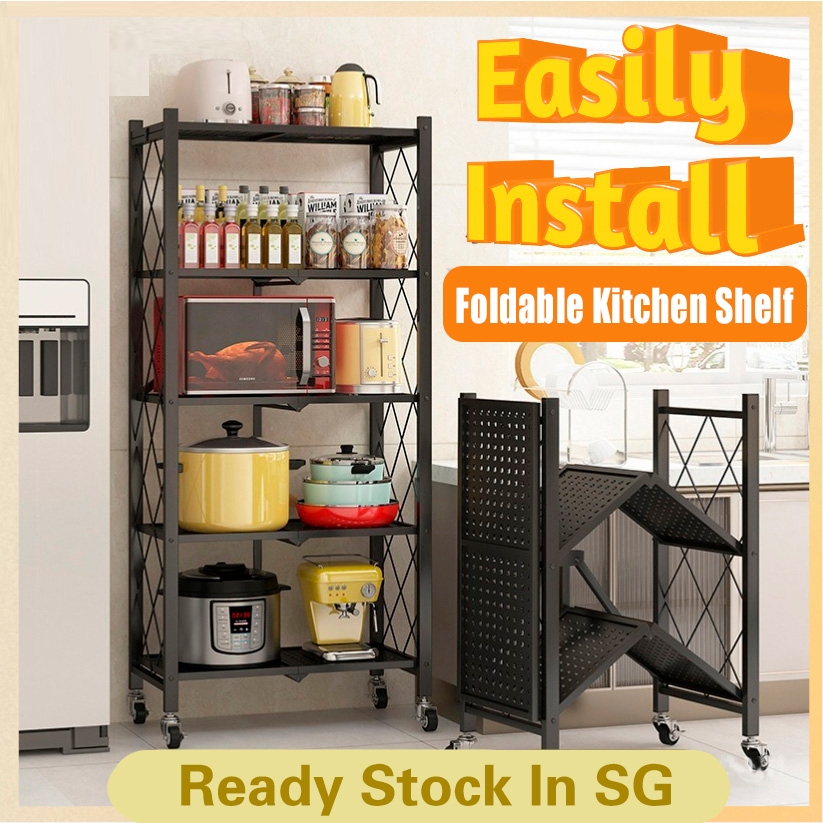 Foldable Storage Rack With Wheels Free Installation Cabinet Rack ...