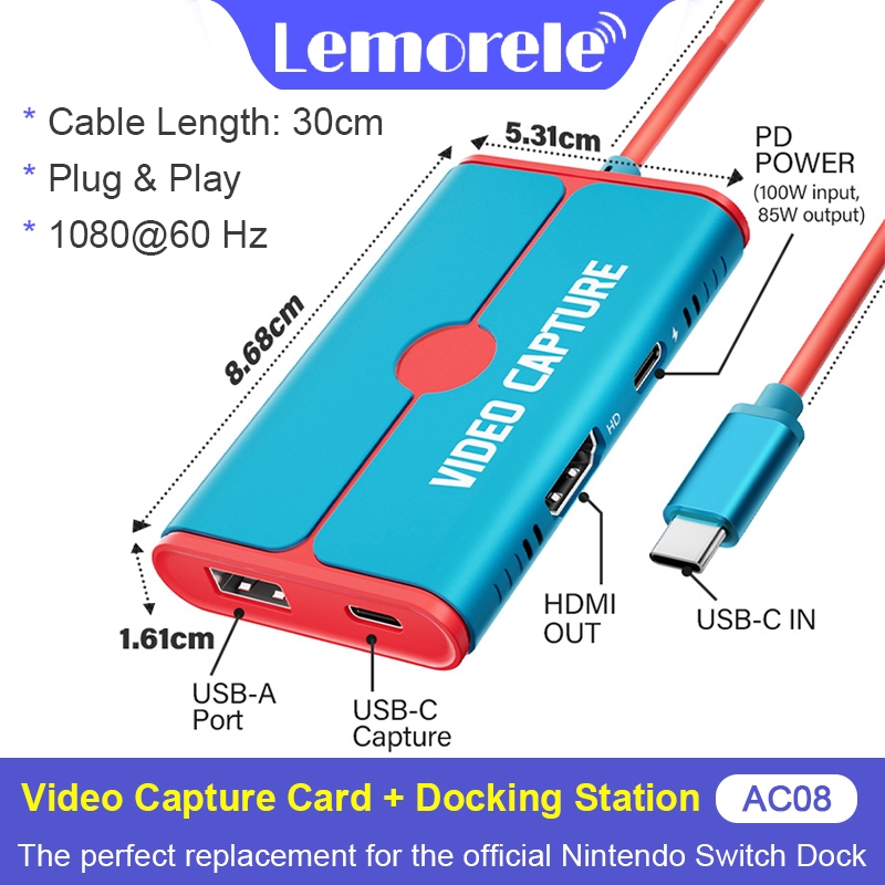 Lemorele Video Capture Card Nintendo Switch Dock Usb C Game