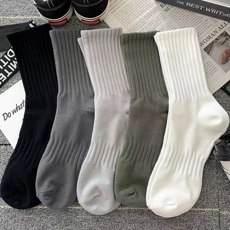 Thin High Elastic Waist Mid Socks Sports Solid Color Cotton Socks ...