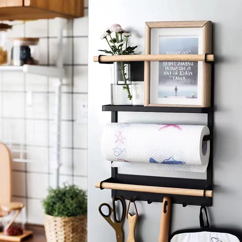 Magnetic Spice Rack for Refrigerator Magnetic Paper Towel Holder Shelf Fridge Magnet Organizer Spice Rack Organizer Kitchen Organization Kitchen Storage Black Shopee Singapore
