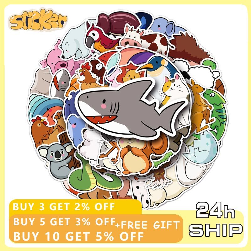 50PCS Cute Cartoon Animal Sticker Original Simple Drawing Animal ...