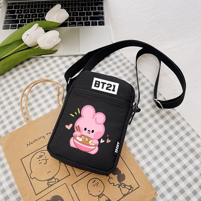 BTS BT21 Doll Series Mobile Canvas Shoulder Bag Crossbody Mini Bag Size 13 20 4CM Shopee Singapore