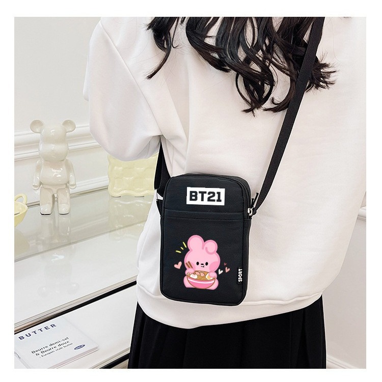 BTS BT21 Doll Series Mobile Canvas Shoulder Bag Crossbody Mini Bag Size 13 20 4CM Shopee Singapore