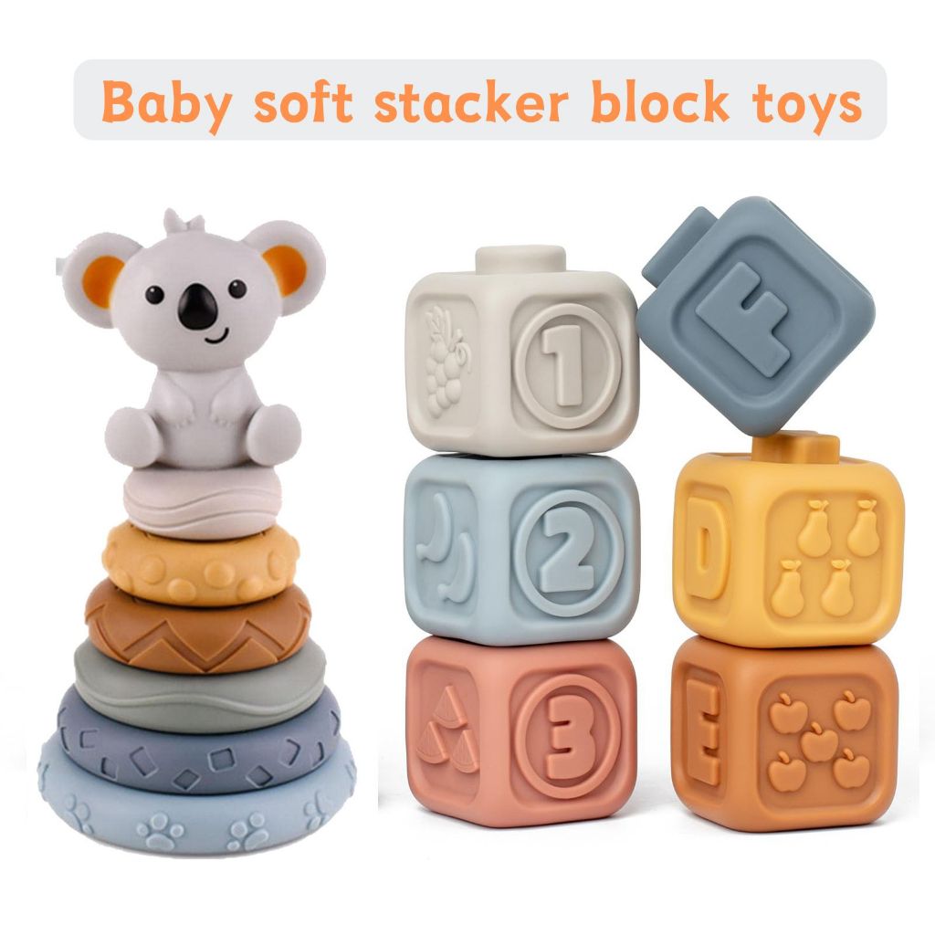 Baby Soft Toy Stacking Plugging Toy Tummy Time Building Block Preschool ...