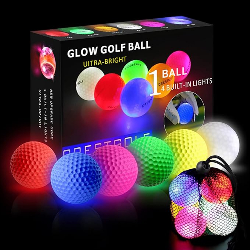 Crestgolf 4 Built-in lights Glow Golf Balls | 300-hr Lighting Time Glow ...