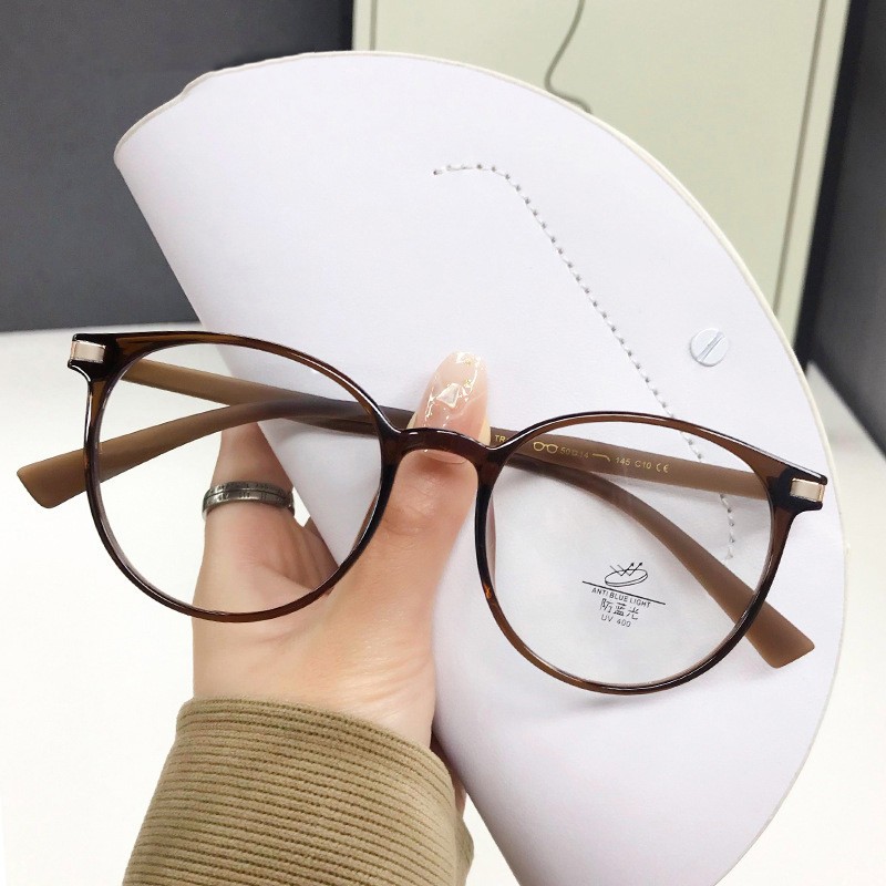 Ultra-light Brown Korean Style Sweet Girl Plain Face Plain Glasses