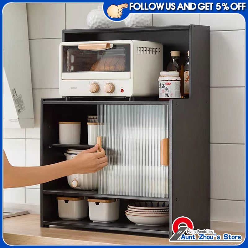 Black Kitchen Shelf Cup Holder Table Top Cabinet with Sliding Door ...