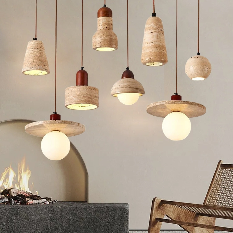 Japanese WabiSabi Style Pendant Light Yellow Hole Stone Shade Bedroom