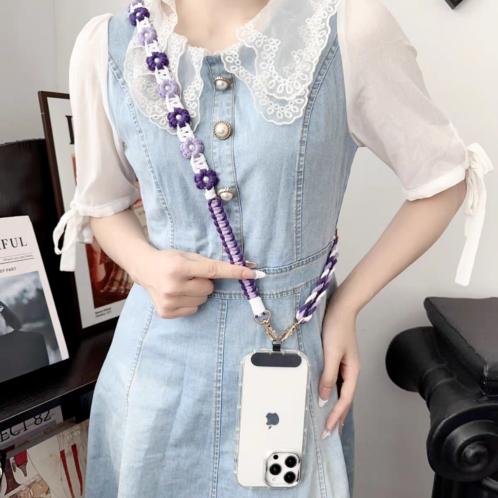 New Style Adjustable Length Braided Flower Mobile Phone Lanyard ...