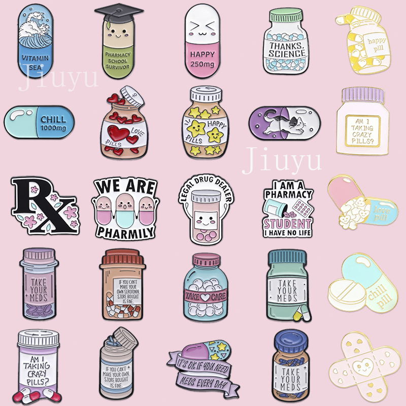 Happy Pills Enamel Pin Creative Capsules Badge Fun Letter We Are ...