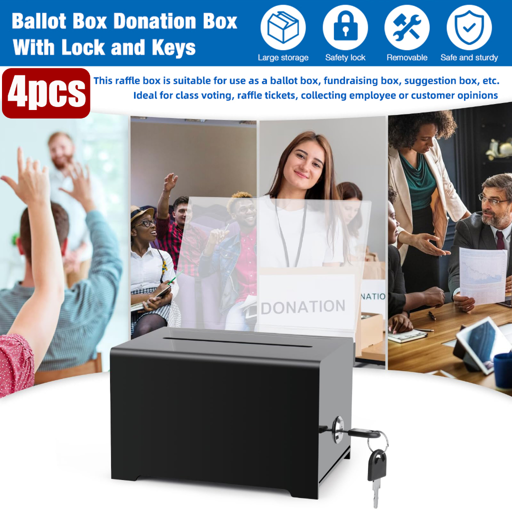 4pcs Acrylic Donation Box with Lock Clear Ballot Box with Removable ...