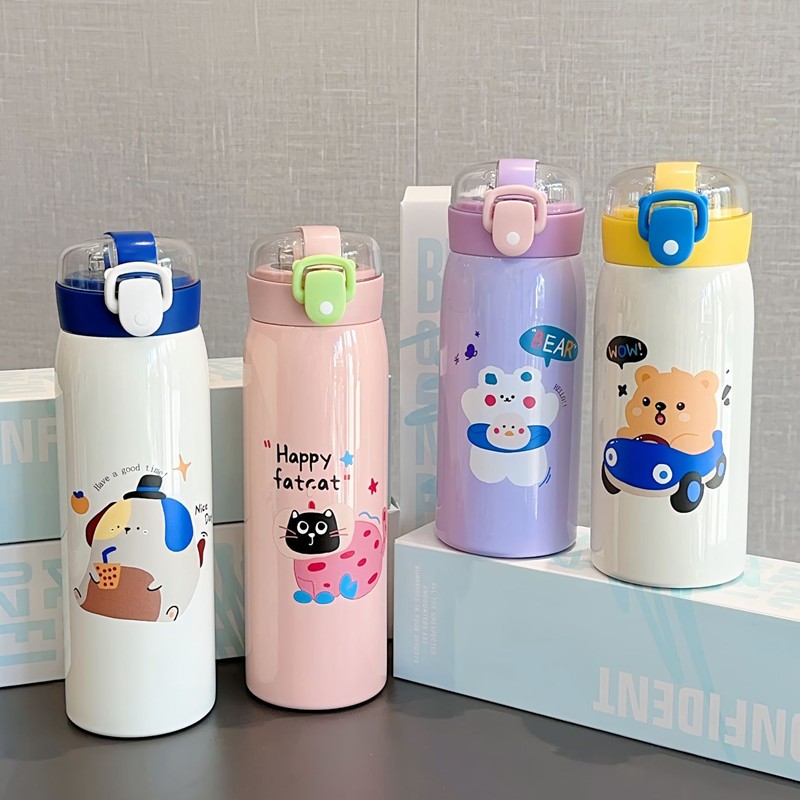350ml/500ml Double Stainless Steel Caroon Thermal Flask With Straw