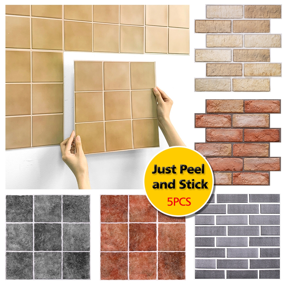【Sg Stock】Peel & Stick 3D Wall Sticker 5PCS Brick Wall Panel Waterproof ...