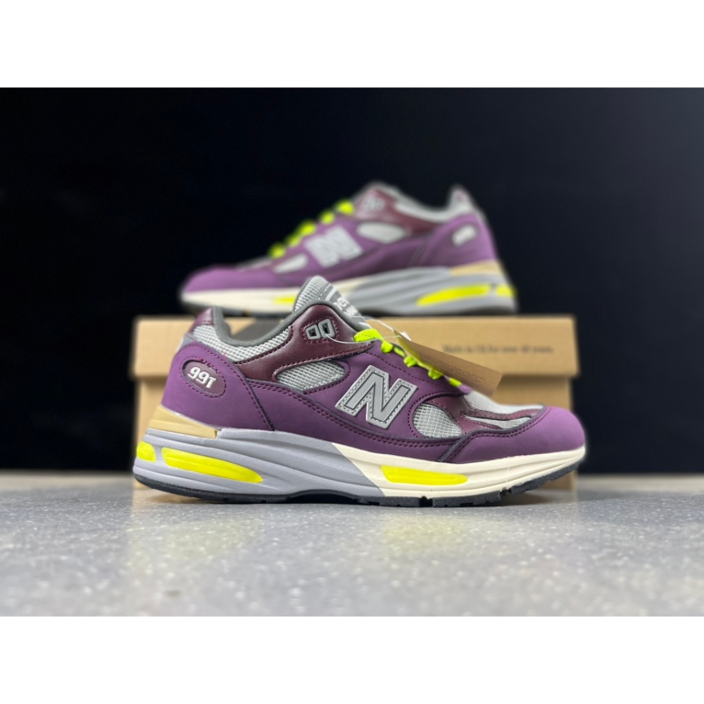 New Balance NB 991 V2 Stylish comfortable classic running shoes purple yellow Shopee Singapore