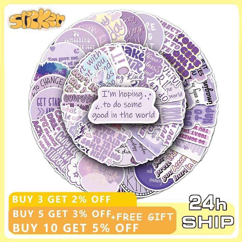50Pcs Purple Inspirational English Stickers Graffiti Decal Laptop ...