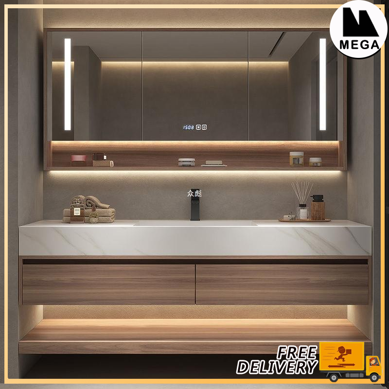🇸🇬⚡Double-layer Marble Wash Basin Cabinet set Free Tap and Pop Up Waste ...