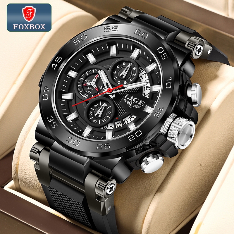 LIGE Watch Men Outdoors Fashion Digital Dial Dual Display Waterproof Sport Luminous Silicone FOXBOX Watches For Men Shopee Singapore