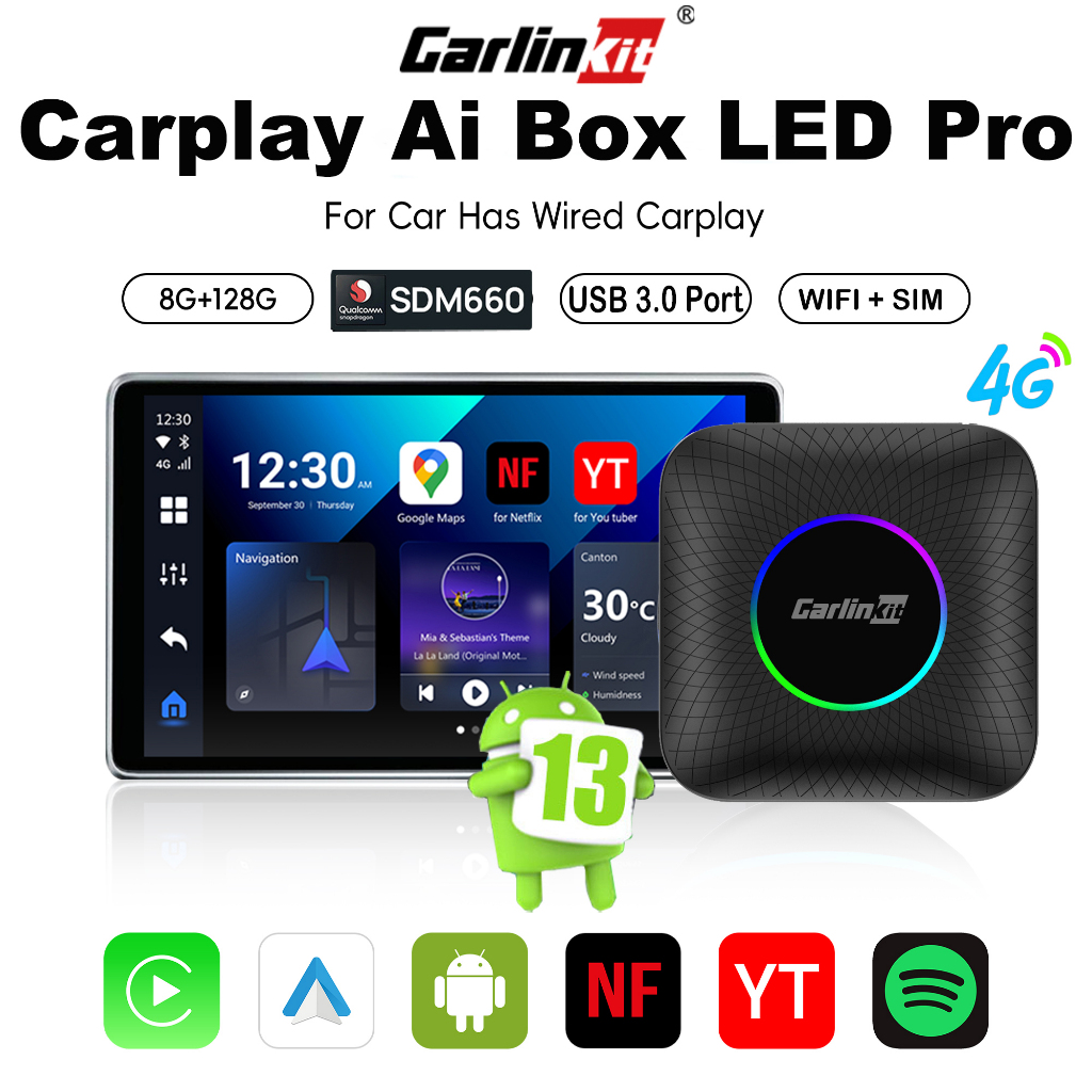 NEW CarlinKit CarPlay Ai Box 8+128GB Android 13 SDM660 Octa-Core