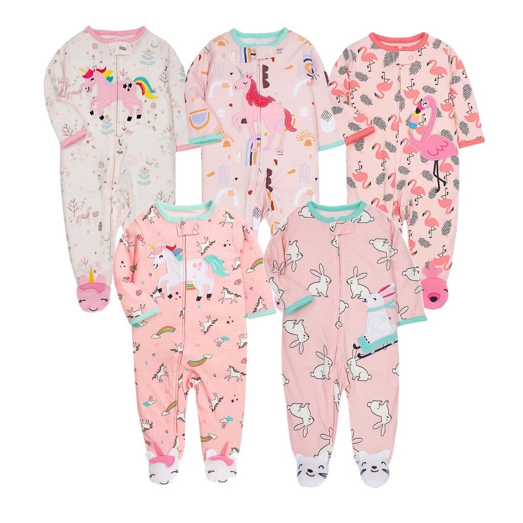 Carter newborn baby romper for boys and girls cotton long sleeved zipper  leg wrapped pajamas, baby animal printed jumpsuit
