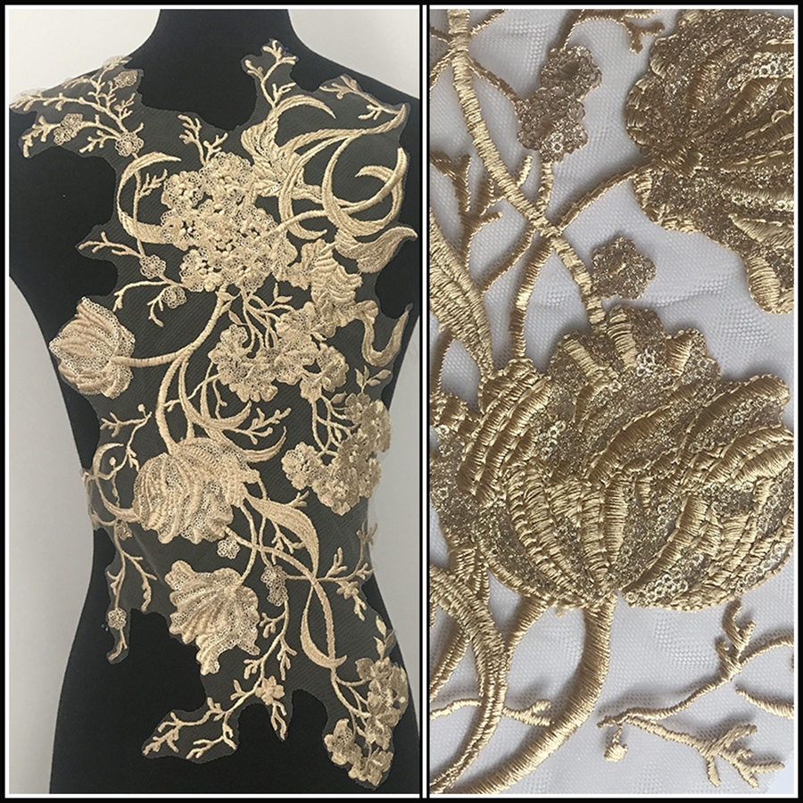 1Pc Golden Flower Embroidery Patch Mesh Fabric African Lace Applique Sew  Wedding Dress Clothes Decoration DIY | Shopee Singapore