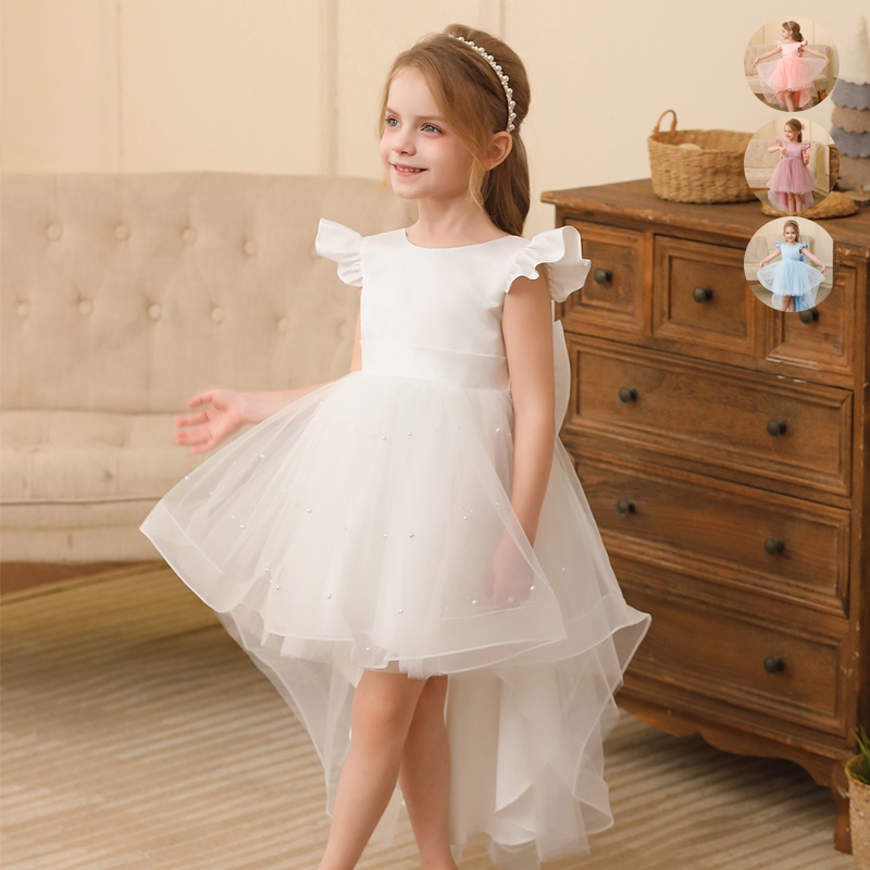 2 10 Years Flower Girl s Lace Dress Children Wedding Trailing Dresses Princess Party Pageant White Gown Shopee Singapore