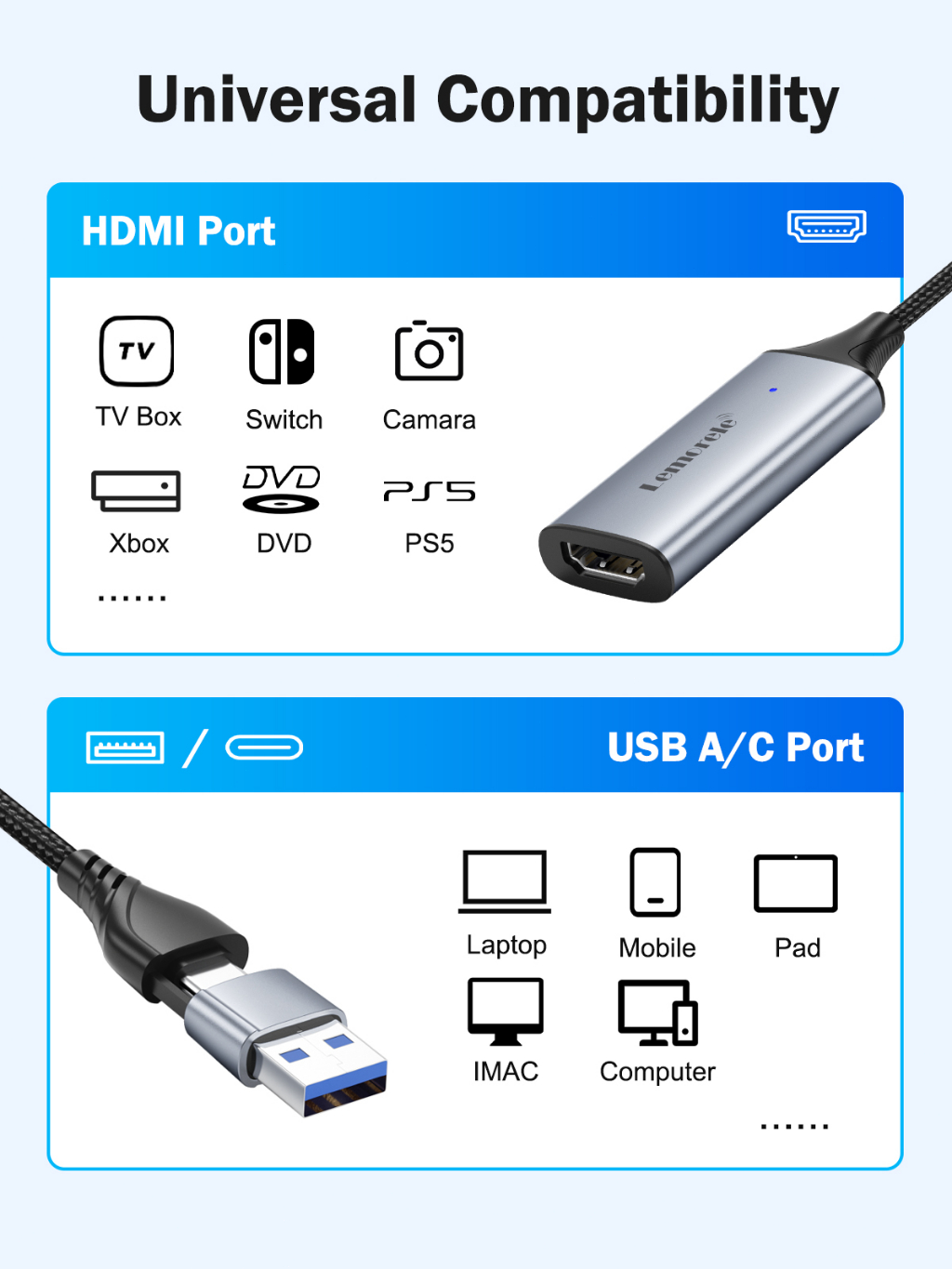 分配器・切替器 Lemorele 4K 60Hz Video Capture Card Lemorele 4K60Hz HDMI Capture Card Review! Stream and play games