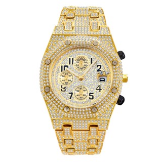 Full Bling Men s Watches Iced Out Premium Rubber Strap Watch For Men Quartz Watches Gold Date Clock