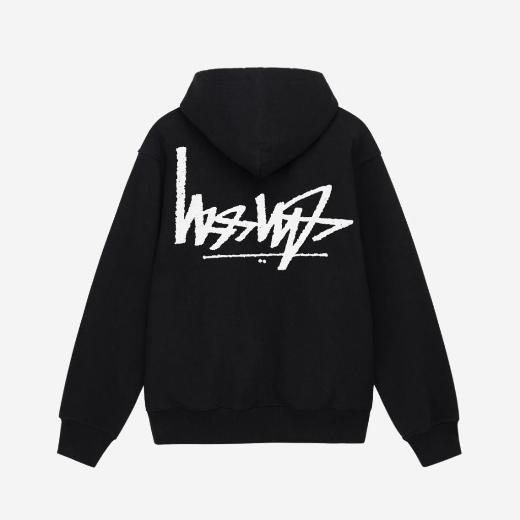100% authentic Stussy Flipped Zip Hoodie Ash Heather BLACK