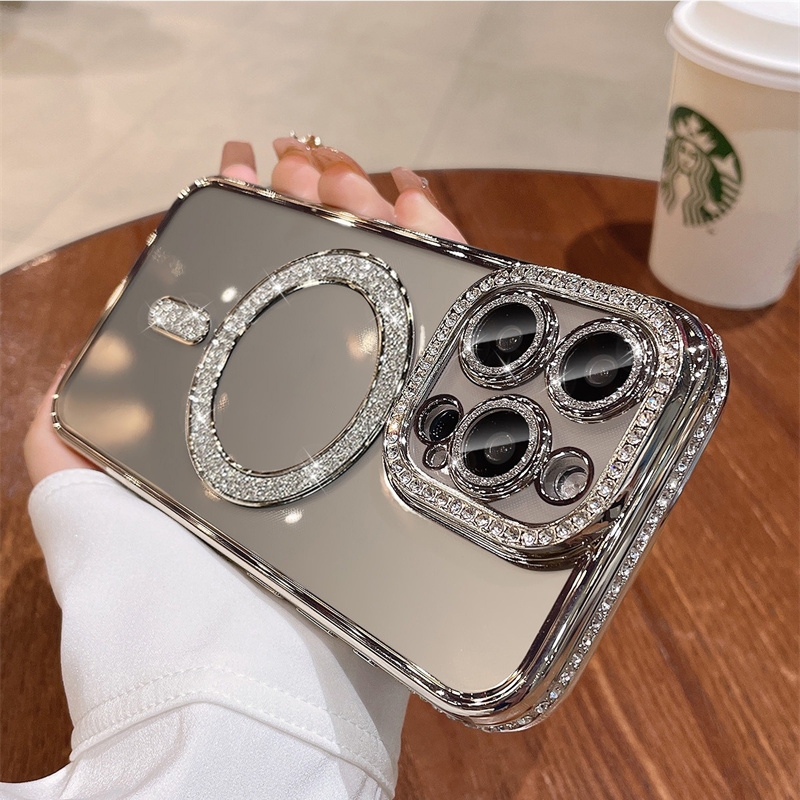 Glitter Diamonds Magnetic Phone Case For iPhone 16 pro max 15 14