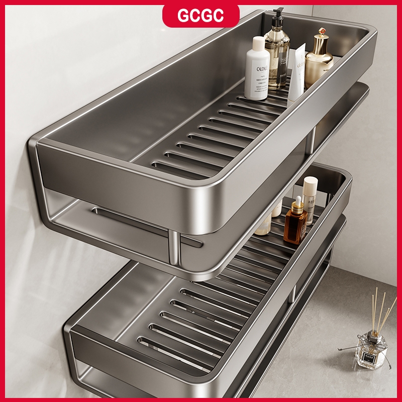 GC Bathroom storage rack Aluminum bathroom wall-mounted punch-free ...