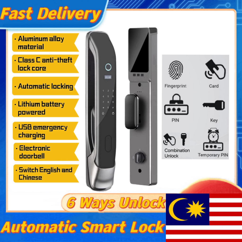 6 in 1 Smart Fully Automatic Digital Lock Fingerprint Handle Remote ...