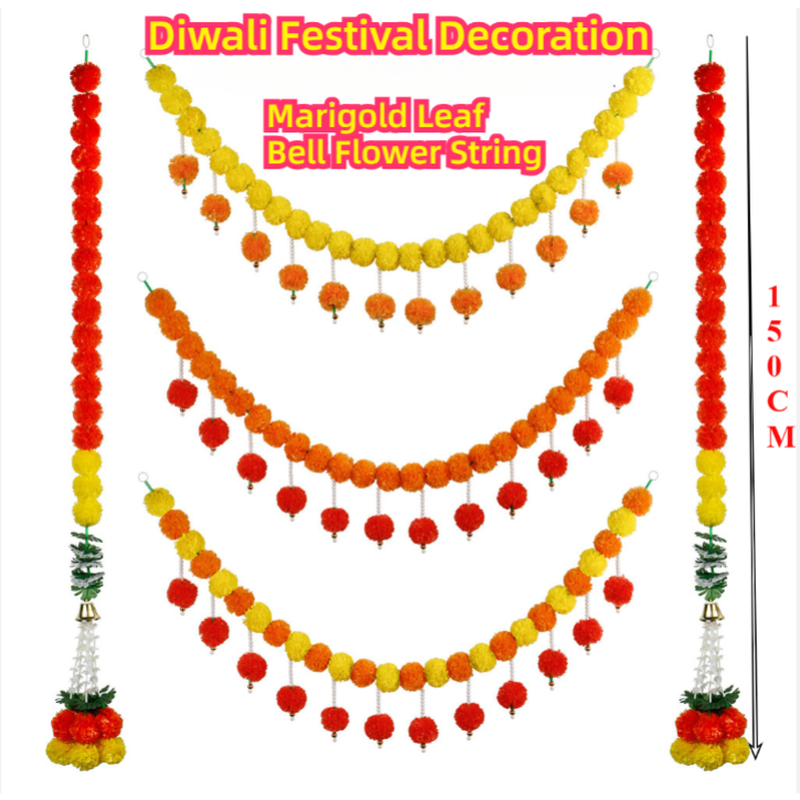【Quick Delivery】Happy Diwali Marigold Indian-style Leaf Bell ...